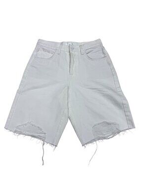 NWT 7 for All Mankind Easy James White Shorts Womens Button Fly Frayed Hem Sz 26